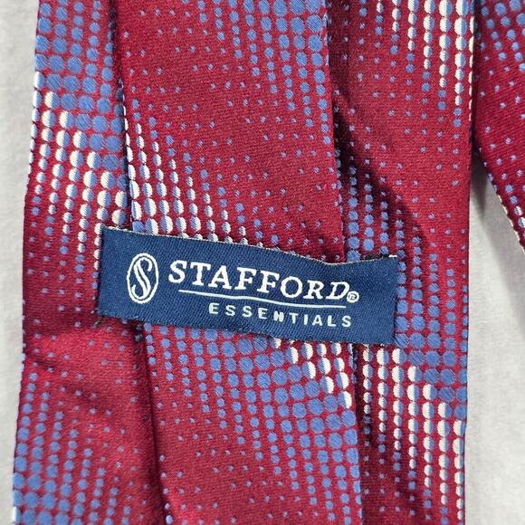 Stafford Essentials Burgundy Stripe Dot 100% Silk Executive Men's Neck Tie - Picture 4 of 6